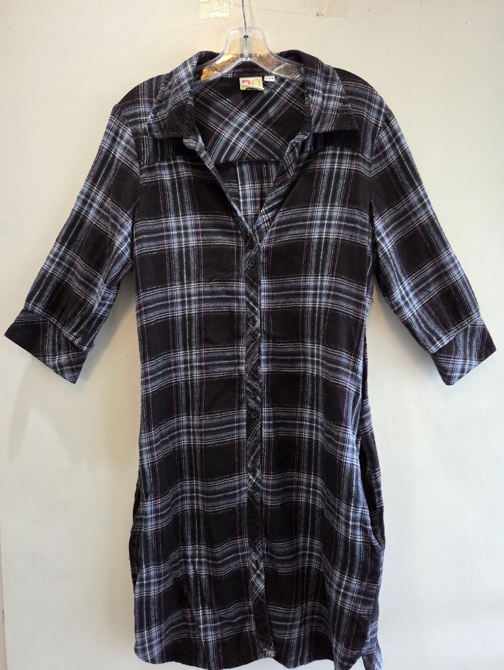 🌺 Roxy Black & Gray Plaid Button-Front Tunic EUC XL Dress